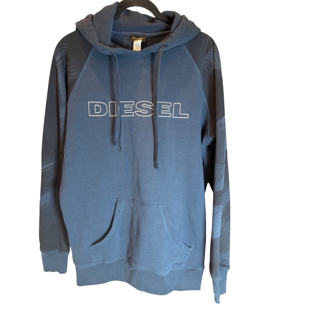 Diesel Loungewear Mens Blue Graphic Raglan Sleeve Logo Hoodie Sweatshirt Small